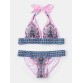 Ethnic Floral Print Knotted Halter String Summer Beach Bikini Sets