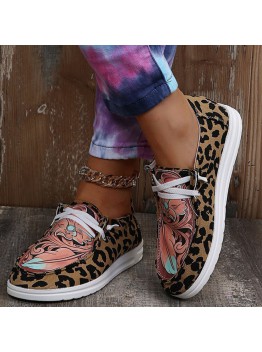 Plus Size Women Casual Leopard Ethnic Pattern Comfy Lazy Canvas Shoes