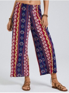 Bohemia Ethnic Print Elastic Waist Wide Leg Lounge Pants For Women