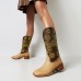 Large Size Women Retro Ethnic Floral Embroidered Comfy Square Toe Chunky Heel Cowboy Boots