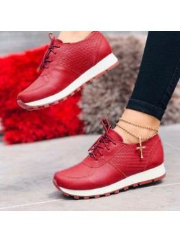 Large Size Women Lace  up Solid Color Casual Sneakers
