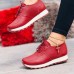 Large Size Women Lace  up Solid Color Casual Sneakers