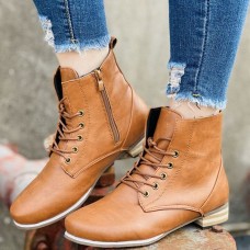 Large Size Women Casual Side  zip Comfy Flat Brown Tooling Boots
