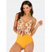 Women Floral Print Ruffles V  Neck Spaghetti Straps Hot High Waist Bikini
