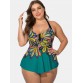 Plus Size Halter Printed Tops With Shorts Swimdress