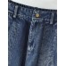 Patchwork Denim Pleated Trousers Stitching Hem Pocket Button Loose Jeans