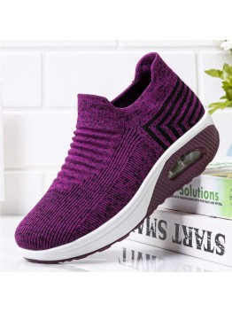 Women Brief Solid Soft Rocker Sole Fabric Cushioned Slip On Comfy Sports Shoes