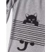 Women Stripe Cartoon Cat Print Elastic Waist Jogger Pants