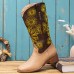 Large Size Women Retro Ethnic Floral Embroidered Comfy Square Toe Chunky Heel Cowboy Boots