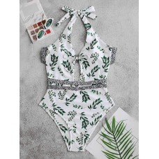 Flora Print Criss Cross Lace  up Backless Swimwear For Ladies