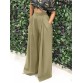 Women Pure Color High Elastic Waist Simple Wide Leg Pants With Pocket