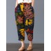 Women Bohemian 100  Cotton Floral Printed Side Pockets Elastic Waist Pants