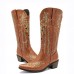 Women Retro Floral Animal Embroidery Leather Pointy  toe V  Cut Chunky Heel Mid  calf Knight Boots