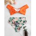 Flora Printed High Waisted Back Closure Backless Bikini Swimsuits