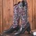 Large Size Women Ethnic Paisley Pattern Back  zip Pointed Toe Chunky Heel Cowboy Boots