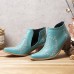 Large Size Women Retro Ethnic Embroidery Slip  On Square Toe Chunky Heel Side Cut Ankle Boots