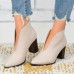 Plus Size Women Retro Casual Pointed Toe High Heel Open Vamp Boots