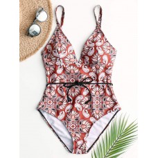 Wireless Flora Printed Deep Open Necklines Chic Swimwear