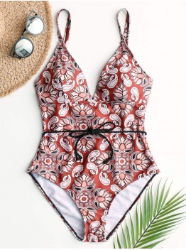 Wireless Flora Printed Deep Open Necklines Chic Swimwear