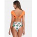 Flora Printed High Waisted Back Closure Backless Bikini Swimsuits