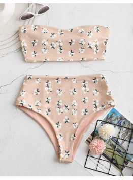 Strapless Flora Printed High Waist Bikini