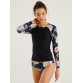 Women Floral Print Long Sleeves Sunscreen Cover Belly Sports Surfing Bikini