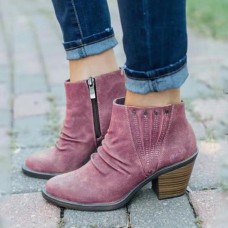 Large Size Women Casual Retro Side  zip Chunky Heel Boots