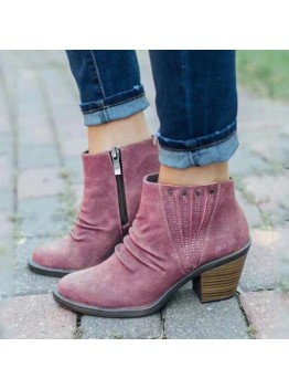 Large Size Women Casual Retro Side  zip Chunky Heel Boots