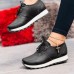 Large Size Women Lace  up Solid Color Casual Sneakers