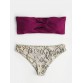 Women Bandeau Bikini Strapless Swimsuit With Snake Skin Print Bottom