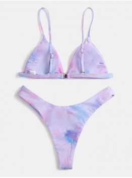 Tie Dye Women Triangle Spaghetti Straps Bikini Backless Swimwear