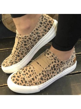Woemn Leopard Printing Elastic Band Casual Canvas Flat Shoes