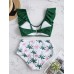 Floral Printed High Waist Sleeveless Ruffle Backless Tankinis Swimwear