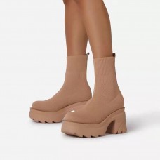 Large Size Women Stylish Casual Comfy Platform Chunky Heel Stretch Knit Sock Boots