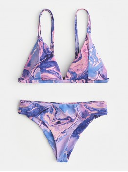Tie  dye Print Bikini Spaghetti Straps Backless Triangle Swimsuit Beachwear