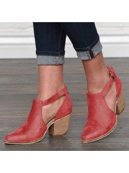 Plus Size Women Retro Casual Buckle Chunky Heel Ankle Boots