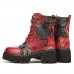 SOCOFY Retro Round Toe Embossing Floral Embroidery Cloth Leather Splicing Wearable Short Boots