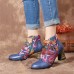 SOCOFY Flowers Embroidery Splicing Genuine Leather Wearable Sole Chunky Heel Ankle Boots