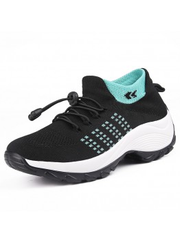 Women Casual Knitted Mesh Lace  up Antiskid Running Shoes