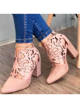 Plus Size Women Hollow Design Pointed Toe Back  zip Casual High Heel Boots