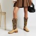 Large Size Women Retro Ethnic Floral Embroidered Comfy Square Toe Chunky Heel Cowboy Boots