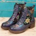 SOCOFY Genuine Leather Round Toe Print Design Vintage Polished Chunky Ankle Boots