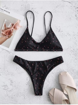 Black Hot Micro Bikini Printed Thong Swimsuits For Womens