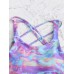 Criss Cross Drawstring Printed Mid Waist Chic Swimwear